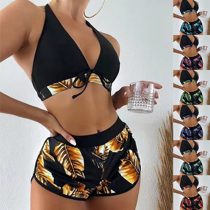 Leaf Patterned Bikini Shorts