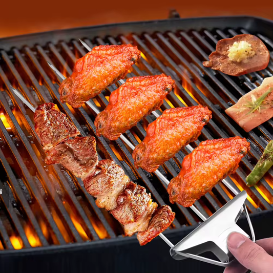 Semi-Automatic Tipped Skewer Stick, Three-Headed Kebab Barbecue Fork
