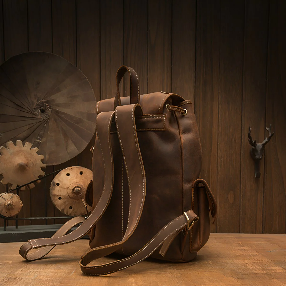 Handmade cowhide backpack - school backpack