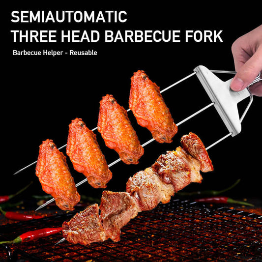 3-Prong Skewer Stick Stainless Steel Kebab Fork