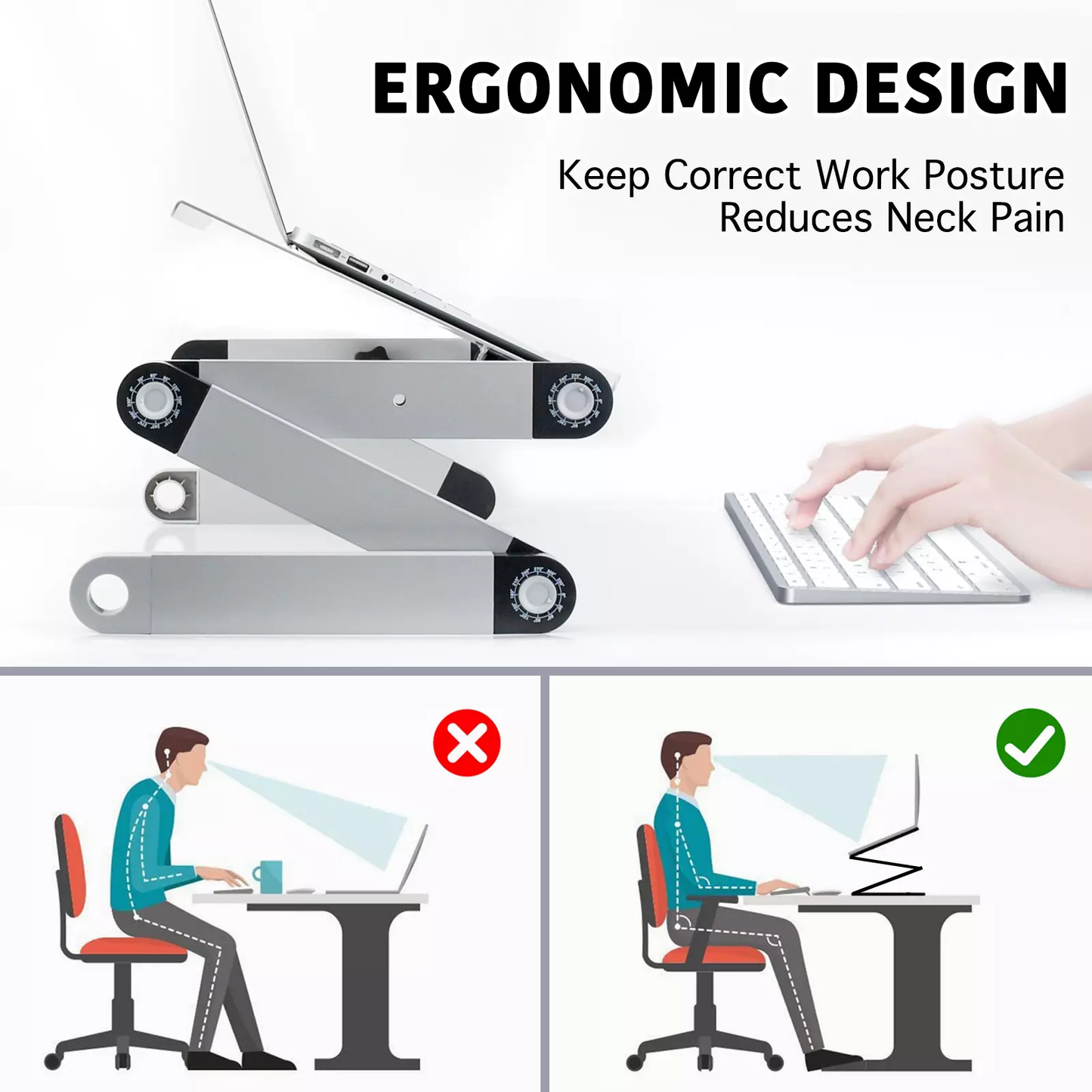 Portable Laptop Desk with Fan, Adjustable Laptop Stand, Computer Desk