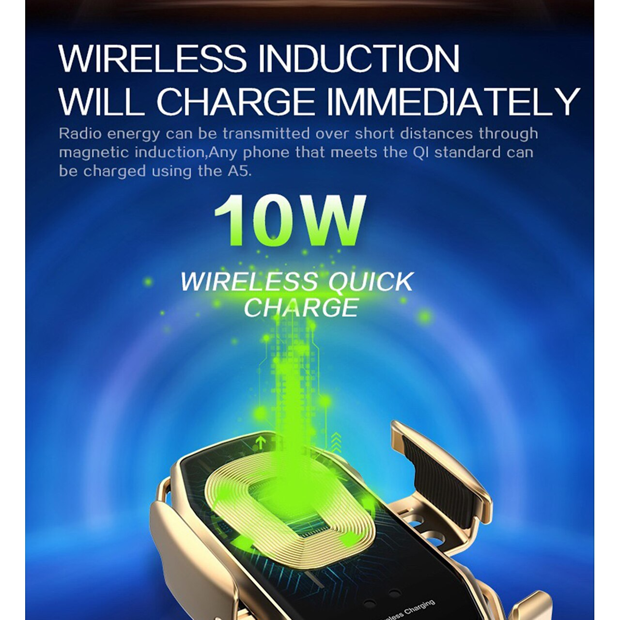 10W Wireless Car Phone Charger - Smart Sensor Holder with Clamping