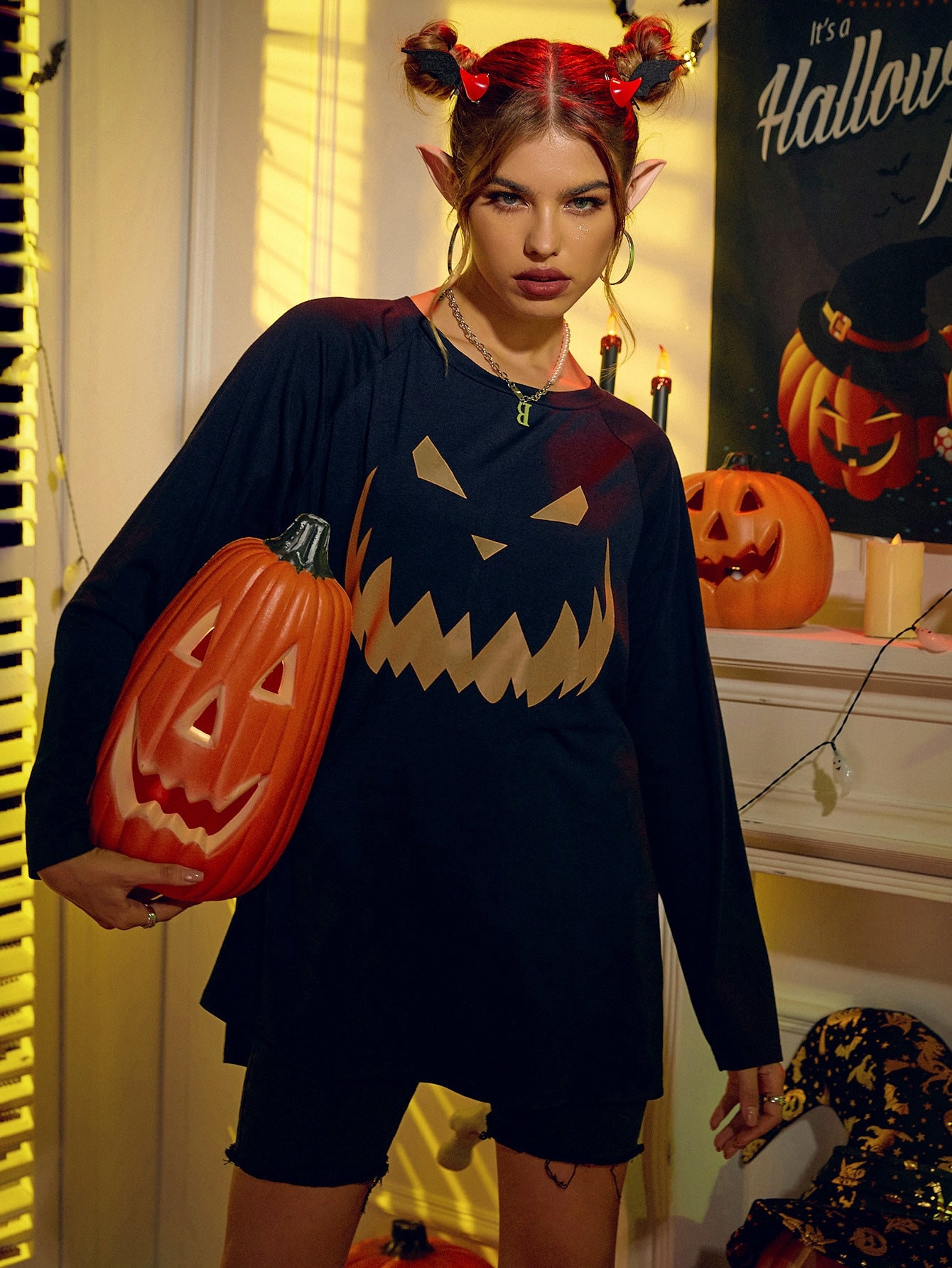 Women's Halloween Printed Top, Women Halloween Pumpkin Printed Top