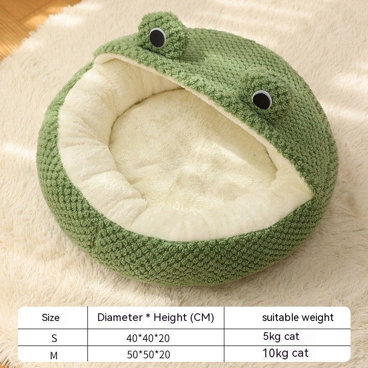 Pet Cat and Dog Nest - Little Frog Series Warm Plush Mat for Autumn and Winter, Full Package Nest for Small Pets Up to 5KG