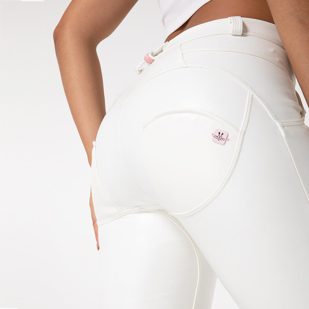 White PU Leather Pants For Women To Wear Fitness