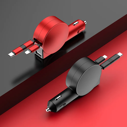 Retractable 60w Fast Charging Car Charger with Two Wires, Car charger