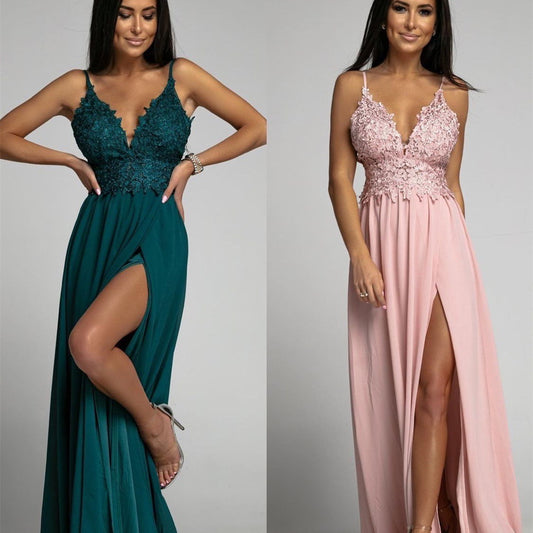 summer dress halter v-neck chiffon insertion evening dresses